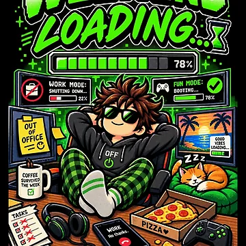 Artwork thumbnail, Weekend Loading – Retro Pixel Work Mode Humor by Mad Factory Designs