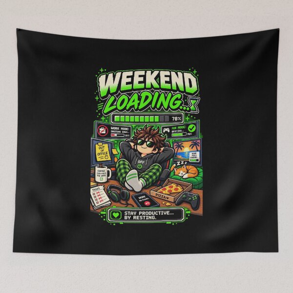Item preview, Weekend Loading – Retro Pixel Work Mode Humor designed and sold by Mad Factory Designs.