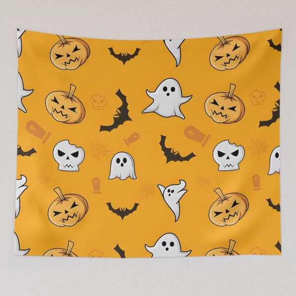Item preview, Cute Halloween Ghost, Pumpkin, Skull and Bat Seamless Pattern designed and sold by interdesigner.