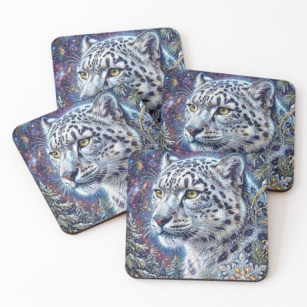 Item preview, Snow Leopard with Golden Eyes in a Starry Winter Forest designed and sold by ManJiangHong.