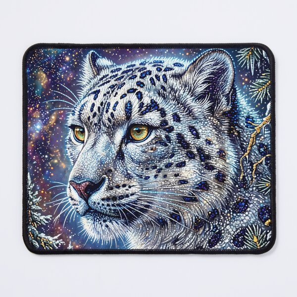 Item preview, Snow Leopard with Golden Eyes in a Starry Winter Forest designed and sold by ManJiangHong.