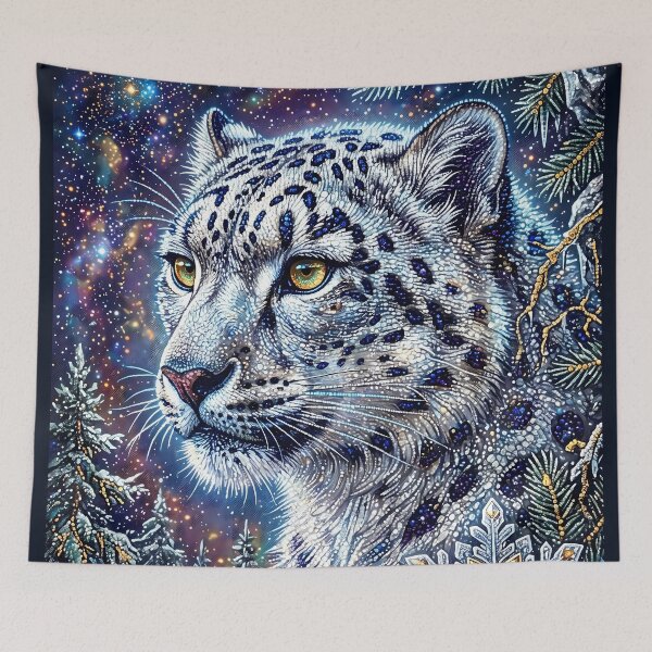 Item preview, Snow Leopard with Golden Eyes in a Starry Winter Forest designed and sold by ManJiangHong.