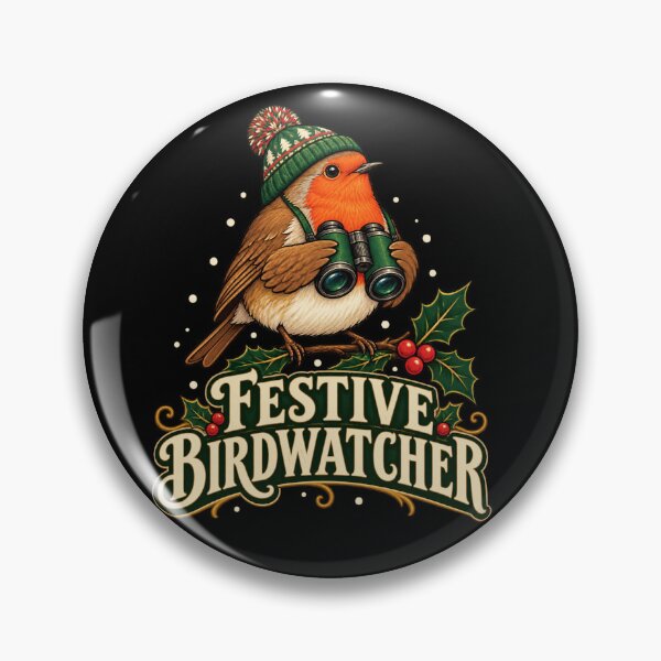 Item preview, Festive Birdwatcher – Robin with Binoculars designed and sold by electricpeacock.
