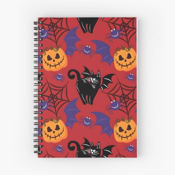 Item preview, Red Halloween Black Cat, Bat Wings, Pumpkin and Spiderweb Seamless Pattern designed and sold by interdesigner.