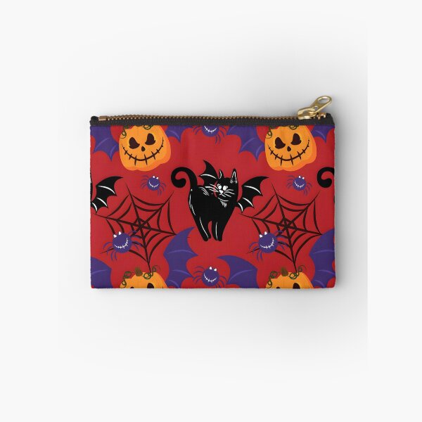 Item preview, Red Halloween Black Cat, Bat Wings, Pumpkin and Spiderweb Seamless Pattern designed and sold by interdesigner.