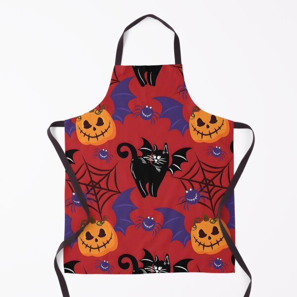 Item preview, Red Halloween Black Cat, Bat Wings, Pumpkin and Spiderweb Seamless Pattern designed and sold by interdesigner.