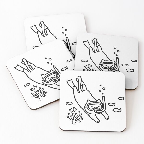 Item preview, Cute Scuba Diving Cat Underwater Snorkeling Art (Black Outline) designed and sold by Life Farming.