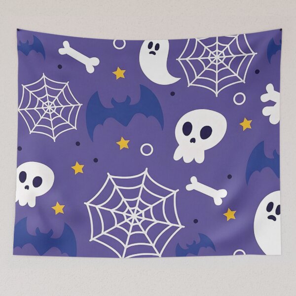 Item preview, Purple Halloween Skull, Ghost and Spiderweb Seamless Pattern designed and sold by interdesigner.