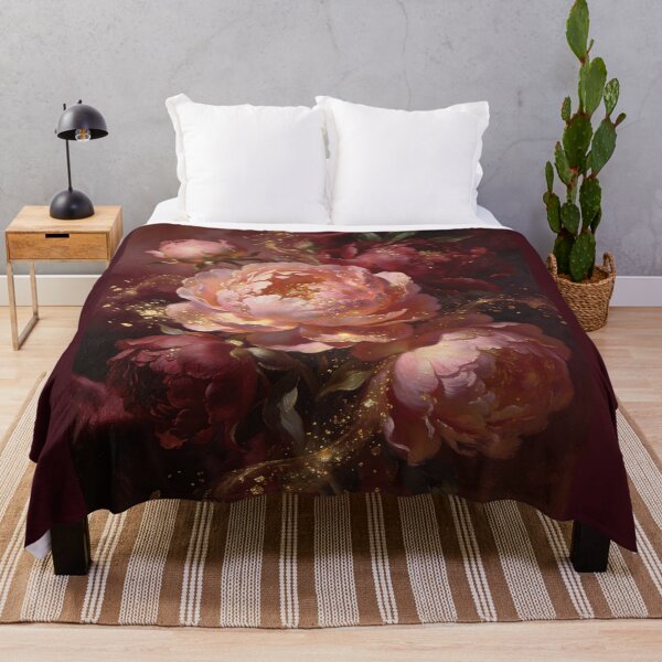 Item preview, Golden Dust Burgundy Peonies Baroque Oil Painting designed and sold by DMarquiseArt.