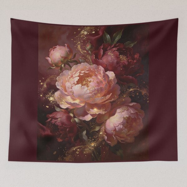 Item preview, Golden Dust Burgundy Peonies Baroque Oil Painting designed and sold by DMarquiseArt.