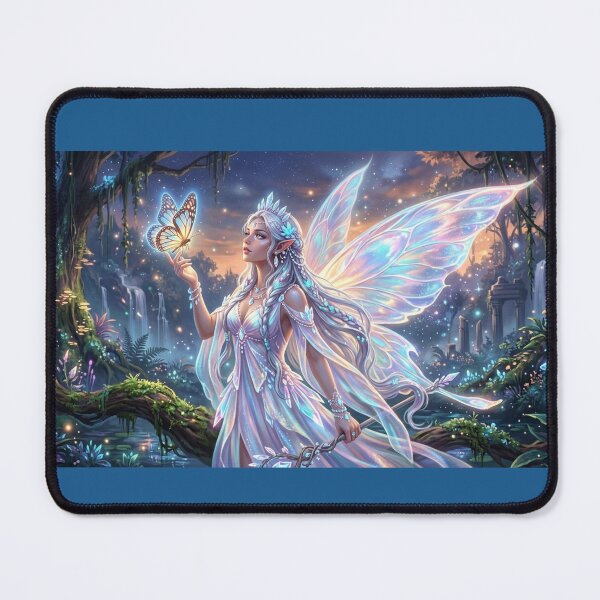 Item preview, Opalite Fairy with Glowing Butterfly – Iridescent Fantasy Art designed and sold by Ditstyle.