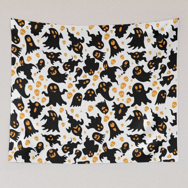 Item preview, Halloween Black Ghost Silhouette and Skull Seamless Pattern designed and sold by interdesigner.