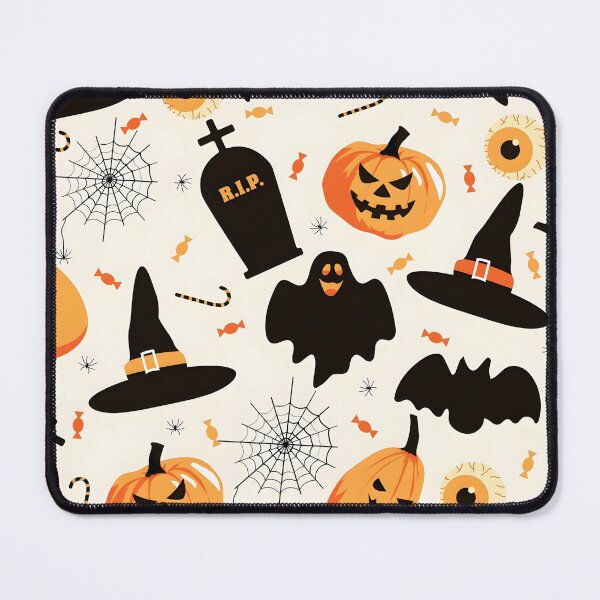Item preview, Halloween Witch Hat, Pumpkin, Tombstone and Eyeball Seamless Pattern designed and sold by interdesigner.