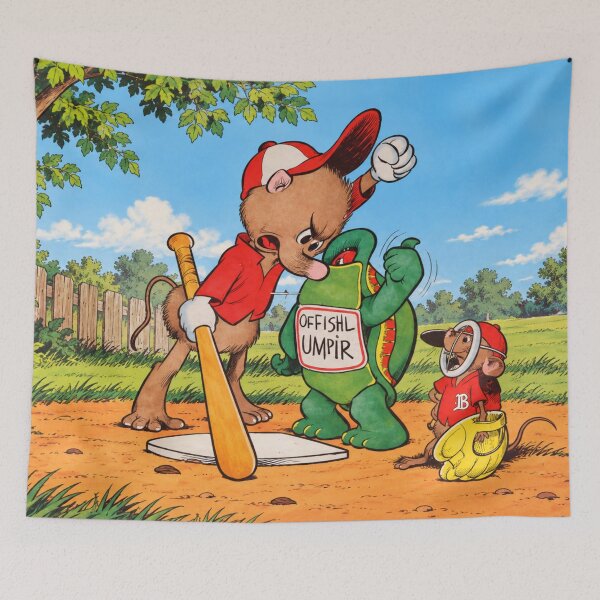 Item preview, Vintage Baseball Wall Art, Bear and Turtle Baseball Print, Classic Children’s Illustration designed and sold by RickE.
