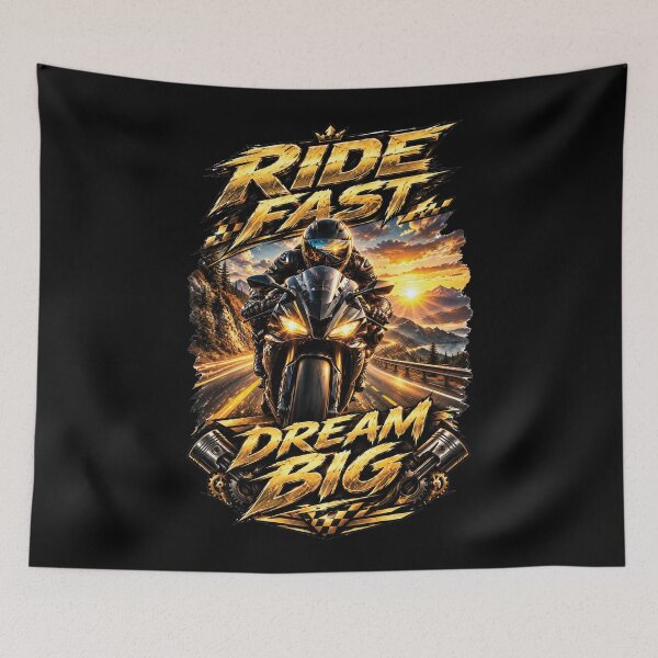 Item preview, Ride Fast Dream Big Motorcycle Adventure Design designed and sold by M. Mamdouh Artworks.
