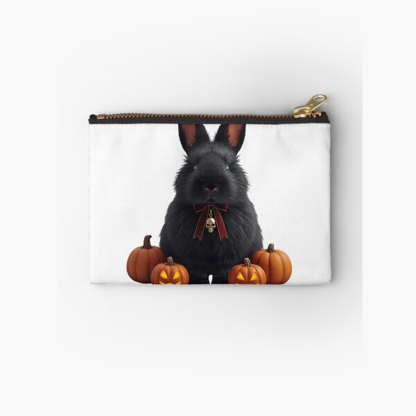Item preview, Fluffy Black Rabbit with Skull Charm and Glowing Halloween Pumpkins designed and sold by OlesiaCraft.