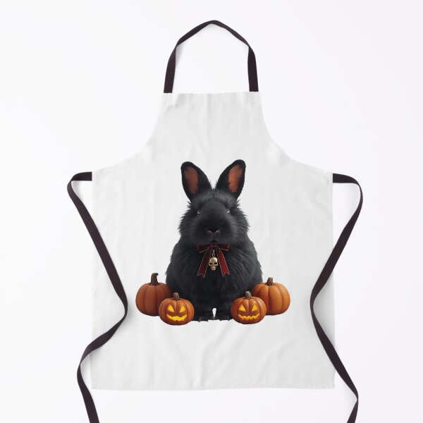 Item preview, Fluffy Black Rabbit with Skull Charm and Glowing Halloween Pumpkins designed and sold by OlesiaCraft.