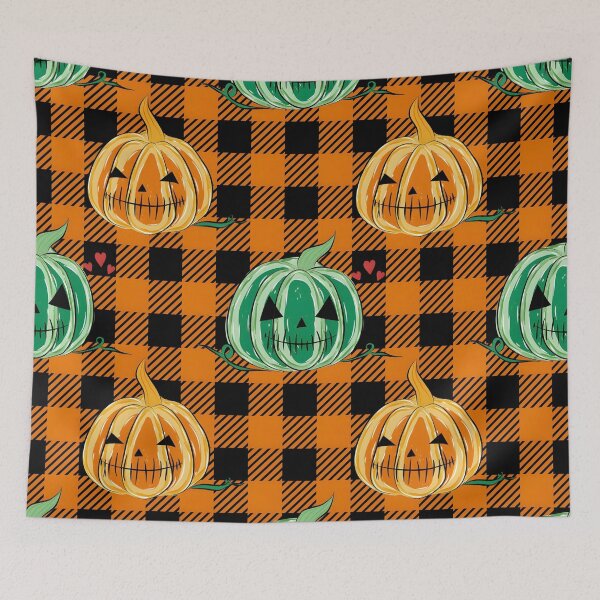 Item preview, Halloween Orange and Green Pumpkins Buffalo Plaid Seamless Pattern designed and sold by interdesigner.