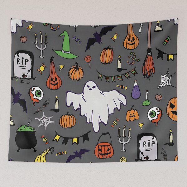 Item preview, Hand Drawn Halloween Ghost, Pumpkin, Tombstone and Witch Essentials Seamless Pattern designed and sold by interdesigner.