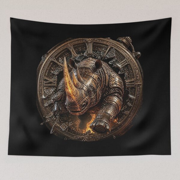 Item preview, Steampunk Mechanical Rhino Shattered Clockface Frame Graphic designed and sold by LazyDayzCo.