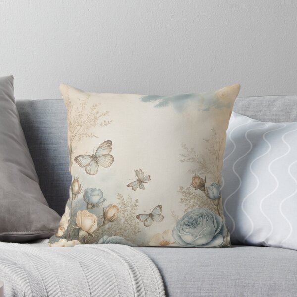 Item preview, Vintage Watercolor Blue Roses Butterfly Floral Art designed and sold by Mindful Wall Art Studio.