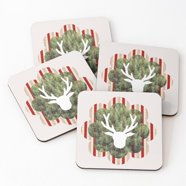 Item preview, White Reindeer Silhouette on Vintage Christmas Ornaments Background Art designed and sold by Liberarteprint.