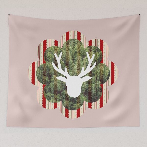 Item preview, White Reindeer Silhouette on Vintage Christmas Ornaments Background Art designed and sold by Liberarteprint.