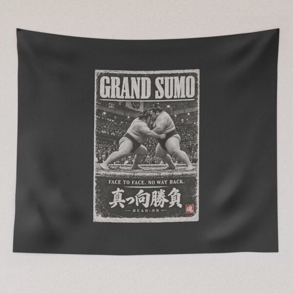 Item preview, Grand Sumo Vintage Poster - Head-On Sumo Wrestlers Japanese Kanji Retro Print designed and sold by Locker39.