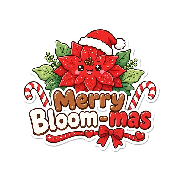 “Merry Bloom-mas†design: christmas Gift for Florists, cute kawaii art by Soft Merch