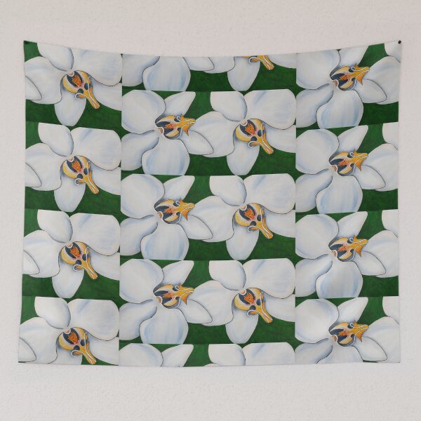 Item preview, Two White Orchids On Green Botanical Floral Painting Art designed and sold by Sharon Cummings Art.