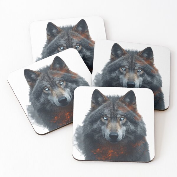Item preview, Mystical Black Wolf with Glowing Ember Fur and Piercing Blue Eyes designed and sold by OlesiaCraft.