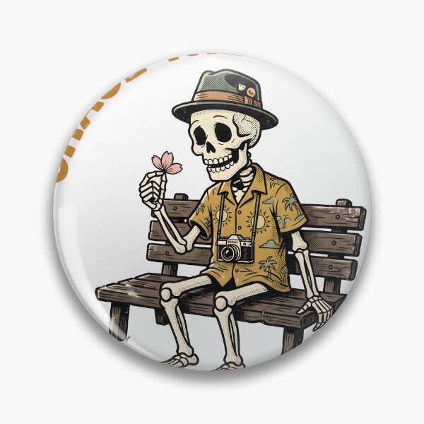 Item preview, Skeleton Tourist Holds a Blossom on a Park Bench designed and sold by MisteryDesigner.