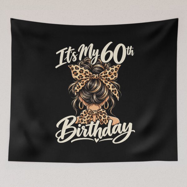 Item preview, It's My 60th Birthday Happy 60 Years Old Messy Bun Leopard Birthday T-Shirt designed and sold by Trendably.