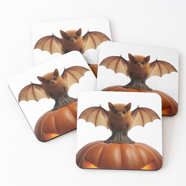 Item preview, Cute Fruit Bat Perched on Glowing Halloween Pumpkin designed and sold by OlesiaCraft.
