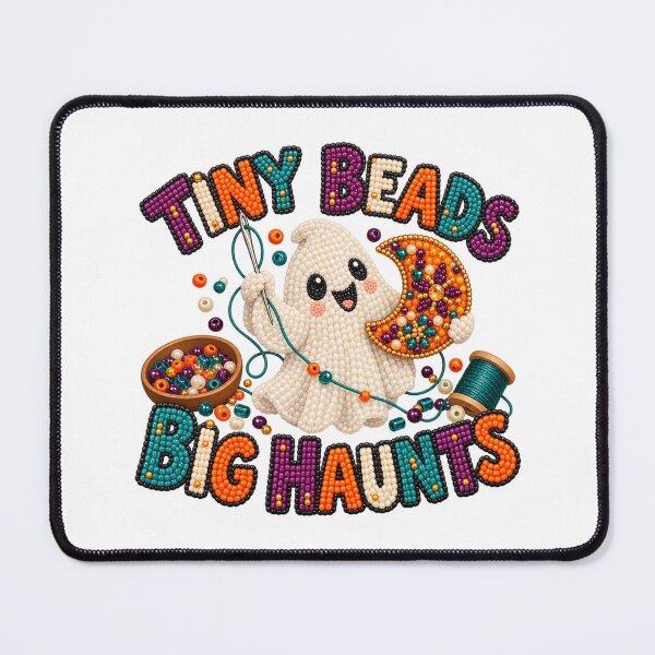 Item preview, Tiny Beads Big Haunts Ghost Bead Embroidery Art designed and sold by UrbanCanvvas.