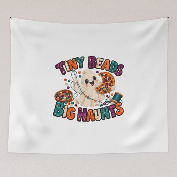 Item preview, Tiny Beads Big Haunts Ghost Bead Embroidery Art designed and sold by UrbanCanvvas.