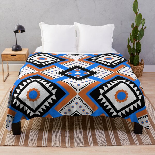 Item preview, Geometric Tribal Seamless Pattern, Blue Orange and Black Ethnic Diamond Ornamental Vector Background designed and sold by Jeffrey-Jeffrey.