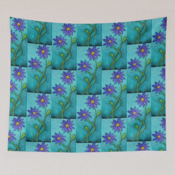 Item preview, Two Purple Flowers On Aqua Botanical Prints Floral Art designed and sold by Sharon Cummings Art.