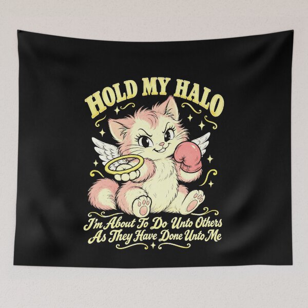 Item preview, Funny Hold My Halo Angel Kitten Karma Humor Art designed and sold by elderberry.