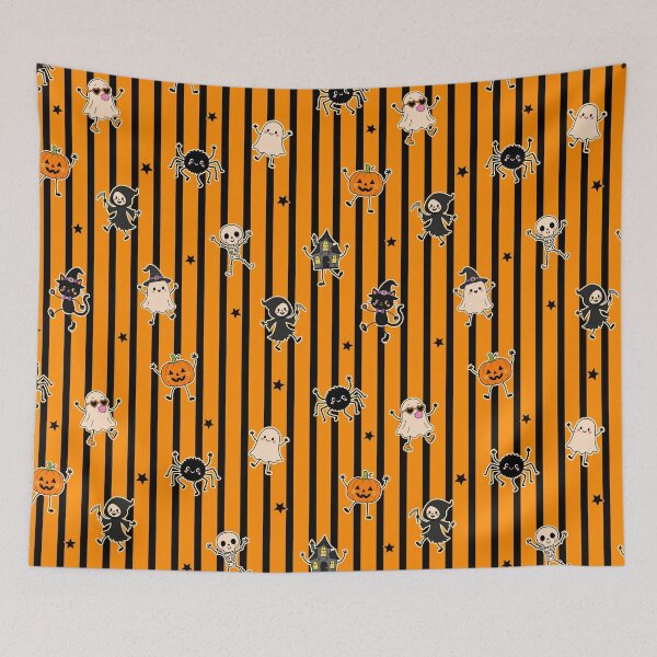 Item preview, Cute Halloween Characters Orange and Black Stripe Pattern designed and sold by VibnWalls.