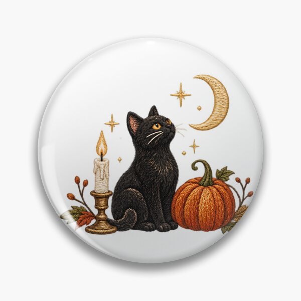 Item preview, Black Cat and Pumpkin – Witchy Halloween Crescent Moon designed and sold by pinkaesthetik.