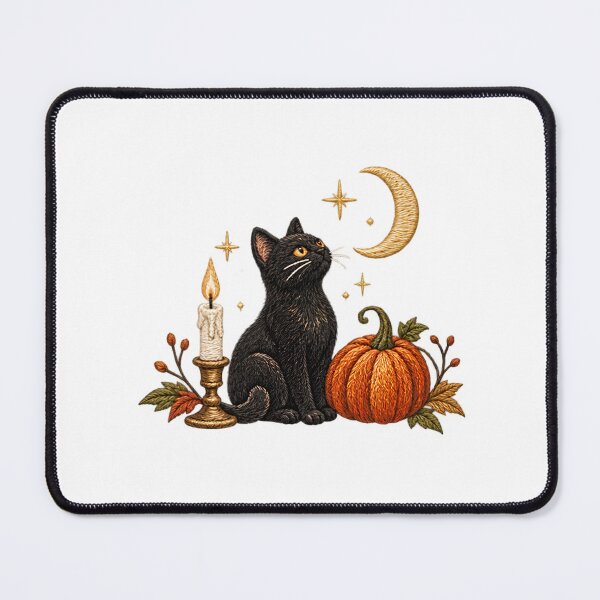 Item preview, Black Cat and Pumpkin – Witchy Halloween Crescent Moon designed and sold by pinkaesthetik.