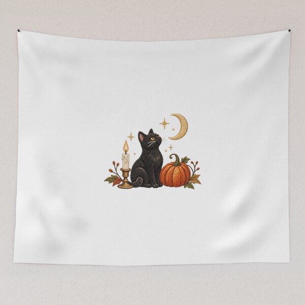 Item preview, Black Cat and Pumpkin – Witchy Halloween Crescent Moon designed and sold by pinkaesthetik.