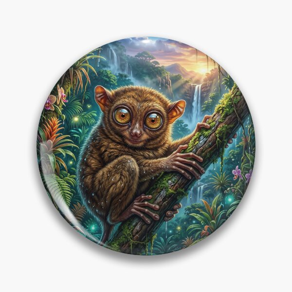 Item preview, Big Eyed Tarsier Clinging to a Mossy Jungle Branch designed and sold by Lucid Dream Pixel.