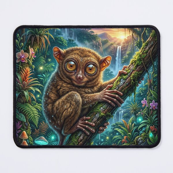 Item preview, Big Eyed Tarsier Clinging to a Mossy Jungle Branch designed and sold by Lucid Dream Pixel.