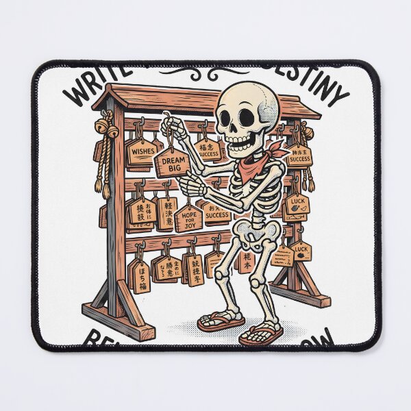 Item preview, Skeleton Hangs a Wish Plaque at a Wooden Shrine designed and sold by MisteryDesigner.