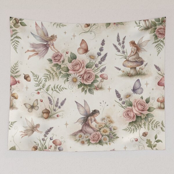 Item preview, Vintage Fairy Garden Cottagecore Floral Pattern designed and sold by Mindful Wall Art Studio.