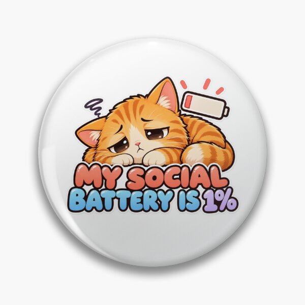 Item preview, My Social Battery Is 1% Orange Cat Meme Sticker designed and sold by HappyLittleStudio.