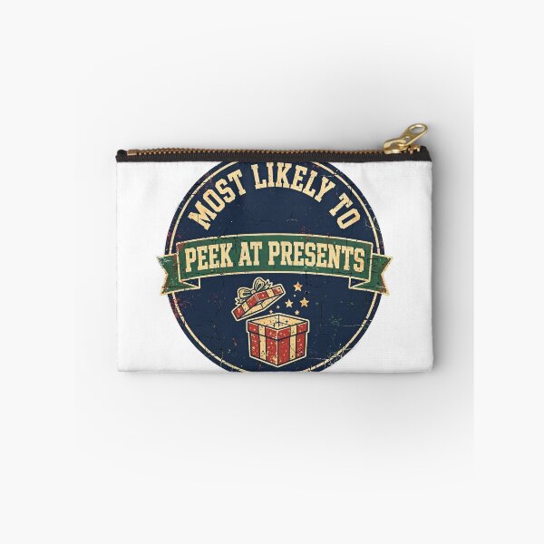 Item preview, Most Likely To Peek At Presents Shirt - Funny Christmas Badge Tee designed and sold by KERK Art and Design.