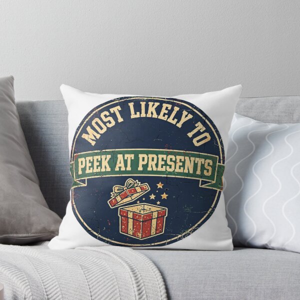 Item preview, Most Likely To Peek At Presents Shirt - Funny Christmas Badge Tee designed and sold by KERK Art and Design.